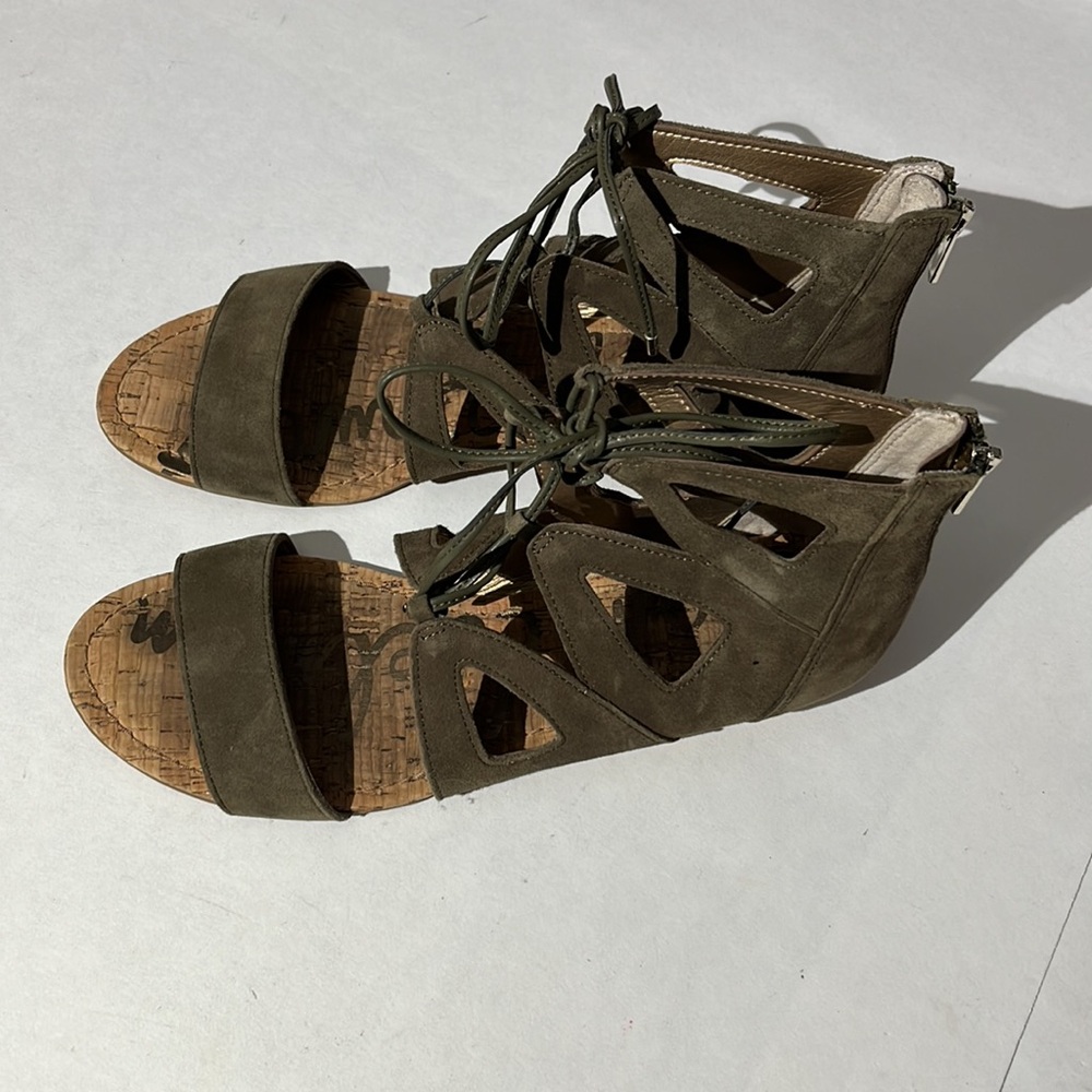 Sam Edleman Dian Gladiator low wedge lace up Olive Green Sandals sz 9 shoes - Picture 3 of 8